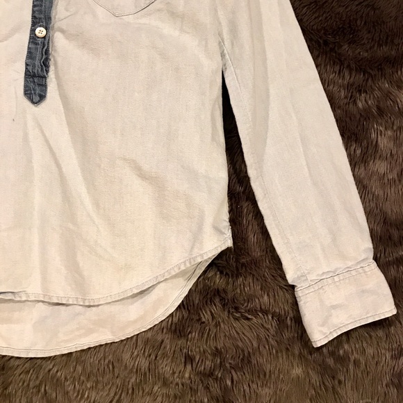 J. Crew Blue Denim Button Blouse, Darker Trim - Picture 5 of 6